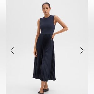 Theory Pleated midi combo dress Navy like new